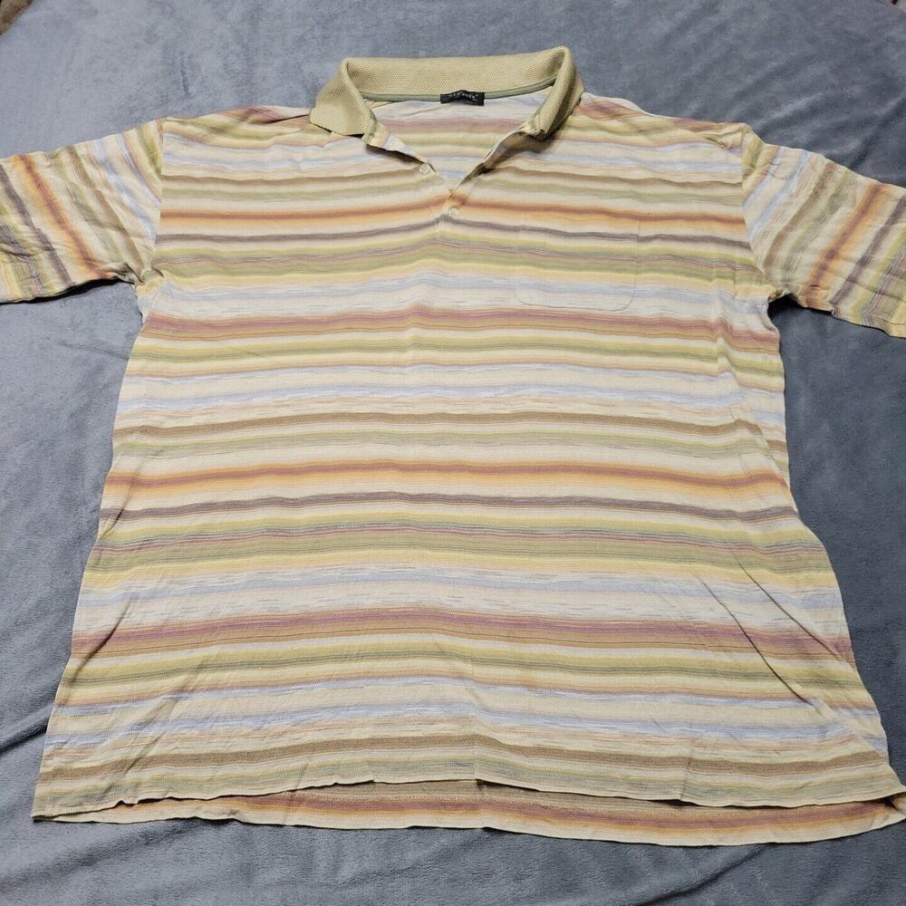 St Criox Shirt Mens XXL Polo Beige Stripe Short Sleeve Collar Lightweight Cotton